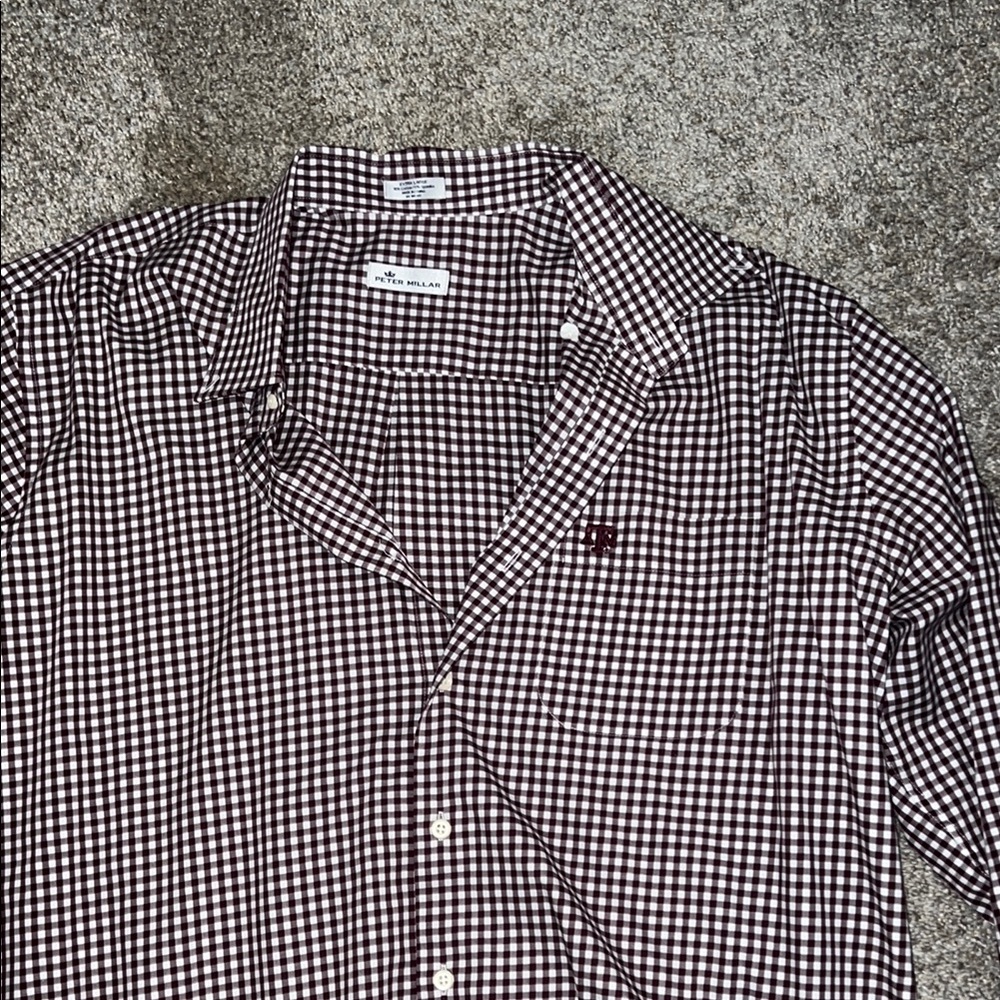 Peter Millar Texas A&M Maroon Casual Button Down Shirt with Timeless Elegance